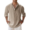 Men's Henley Linen Button Neck Long Sleeve