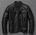 Men's Genuine Leather Jacket Zip Front Stand Collar