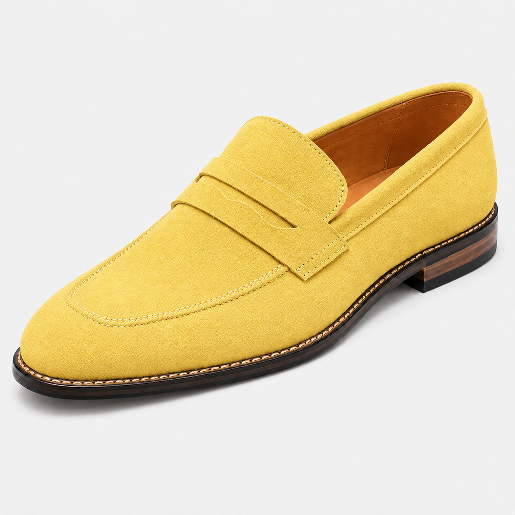 Men's Penny Loafers Suede Slip On Round Toe Smart Casual