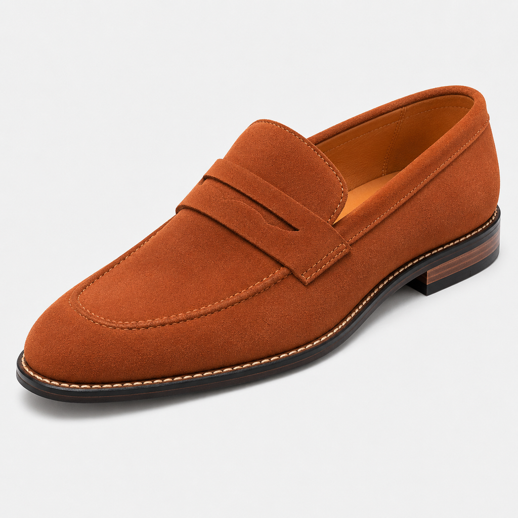 Men's Penny Loafers Suede Slip On Round Toe Smart Casual