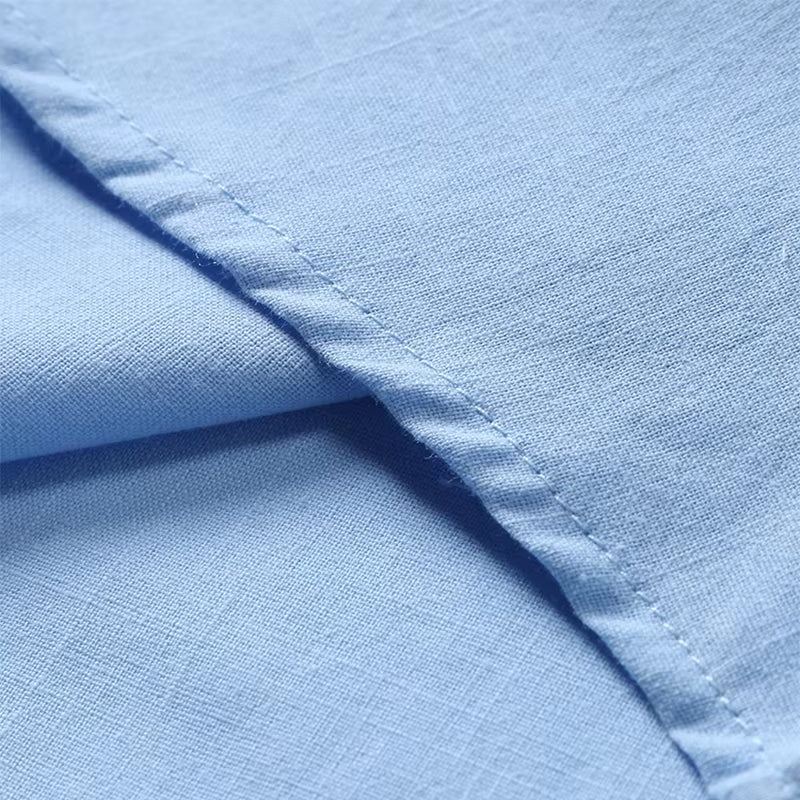 Short Sleeve Linen Polo Shirt Men Linen Horn Button Chest Pocket Relaxed Fit