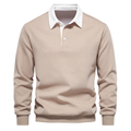 Men's Rugby Shirt with Contrast Collar and Button Placket