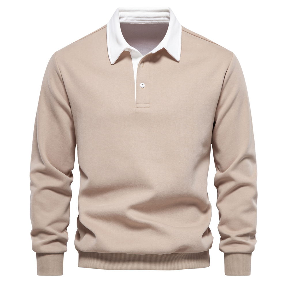 Men's Rugby Shirt with Contrast Collar and Button Placket