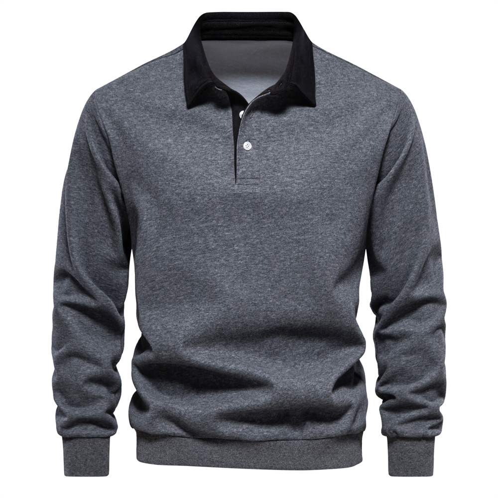 Men's Rugby Shirt with Contrast Collar and Button Placket