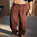 Men's Wide Leg Linen Trousers Pleated Front Button Closure