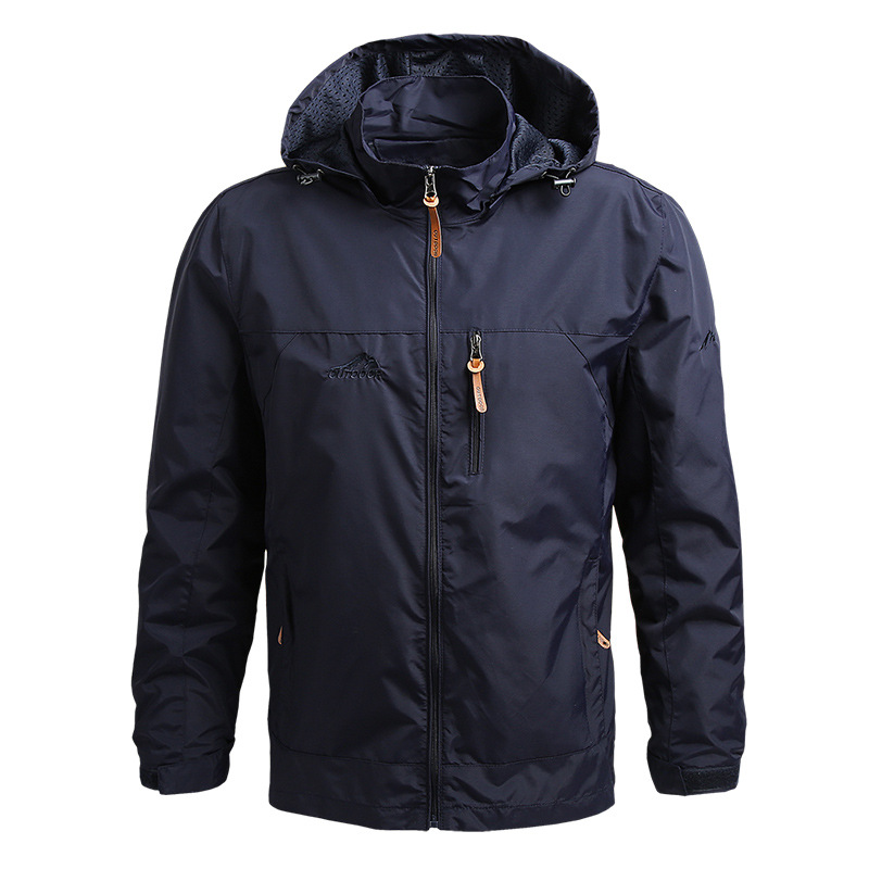 Men's Hooded Rain Jacket Waterproof Regular Fit Zip Up Windproof