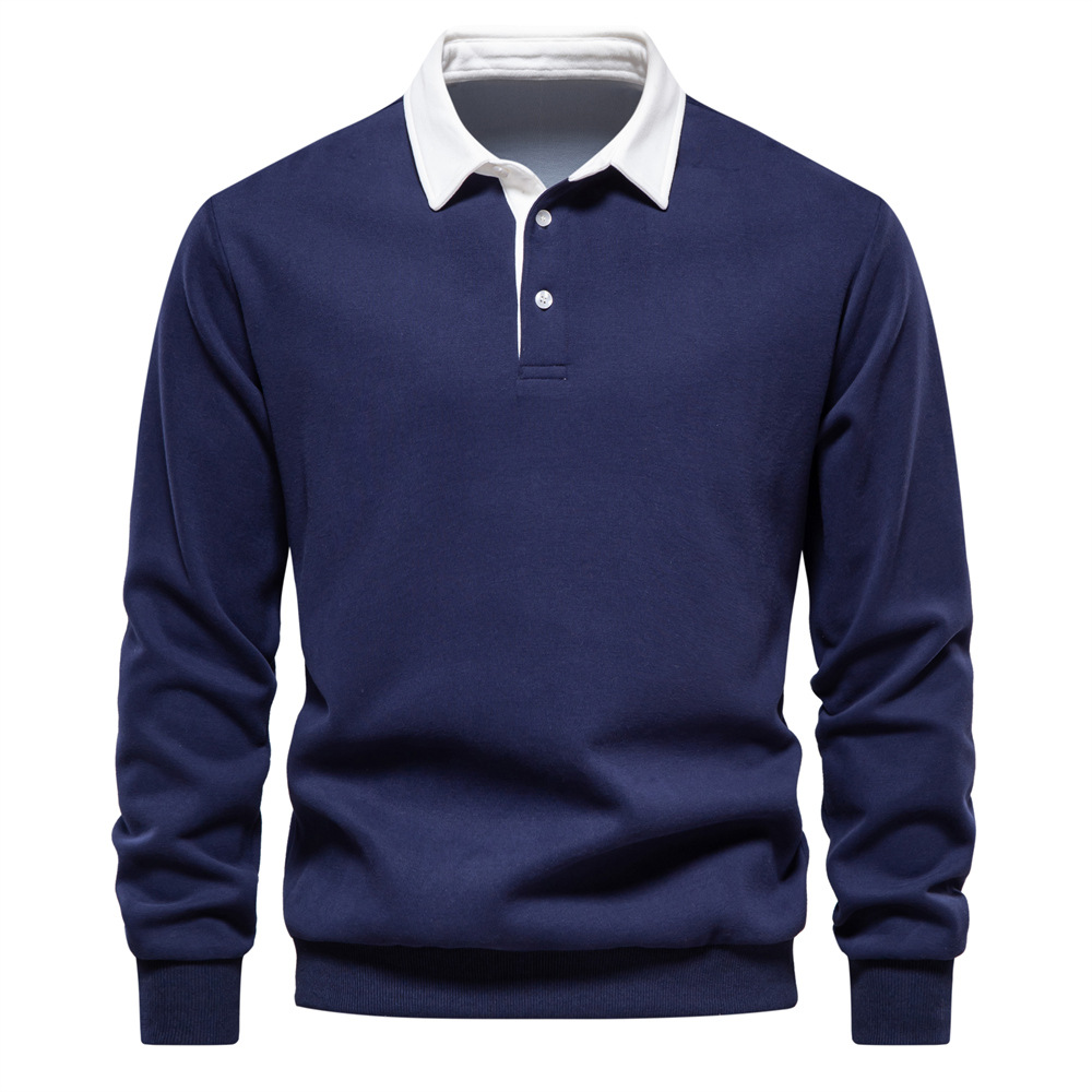 Men's Rugby Shirt with Contrast Collar and Button Placket