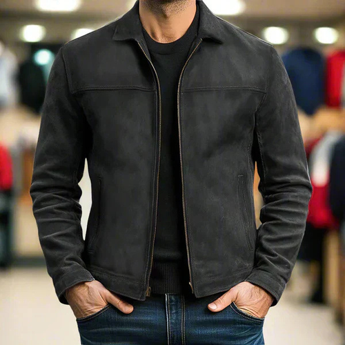 Jacket Suede Zip Up Trucker Side Pockets