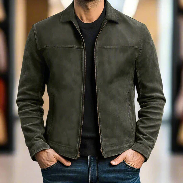 Jacket Suede Zip Up Trucker Side Pockets