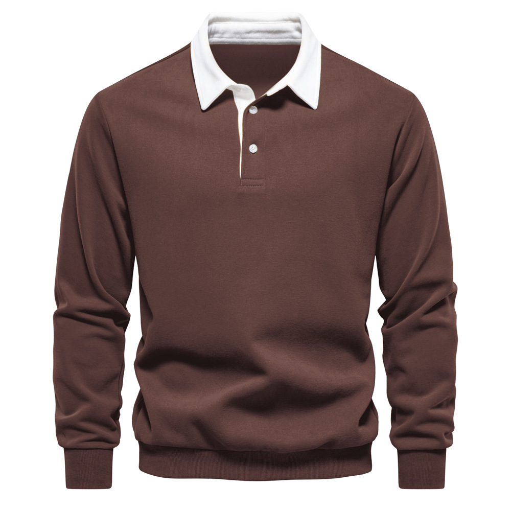 Men's Rugby Shirt with Contrast Collar and Button Placket