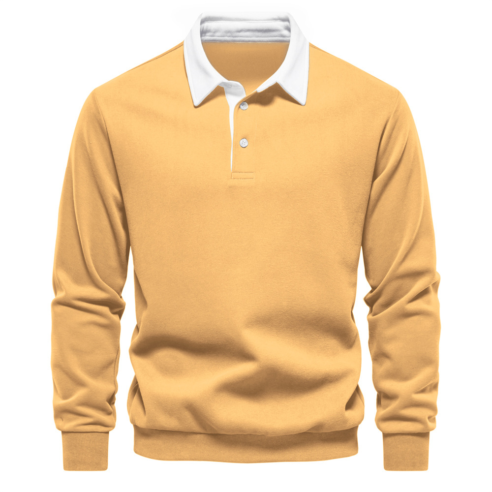Men's Rugby Shirt with Contrast Collar and Button Placket